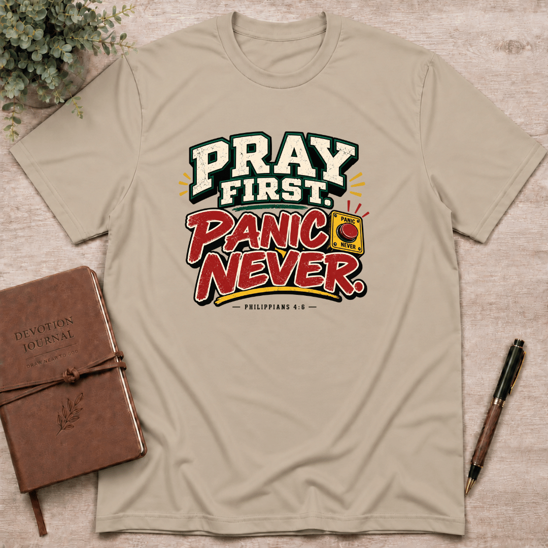 Pray first panic never  T-Shirt