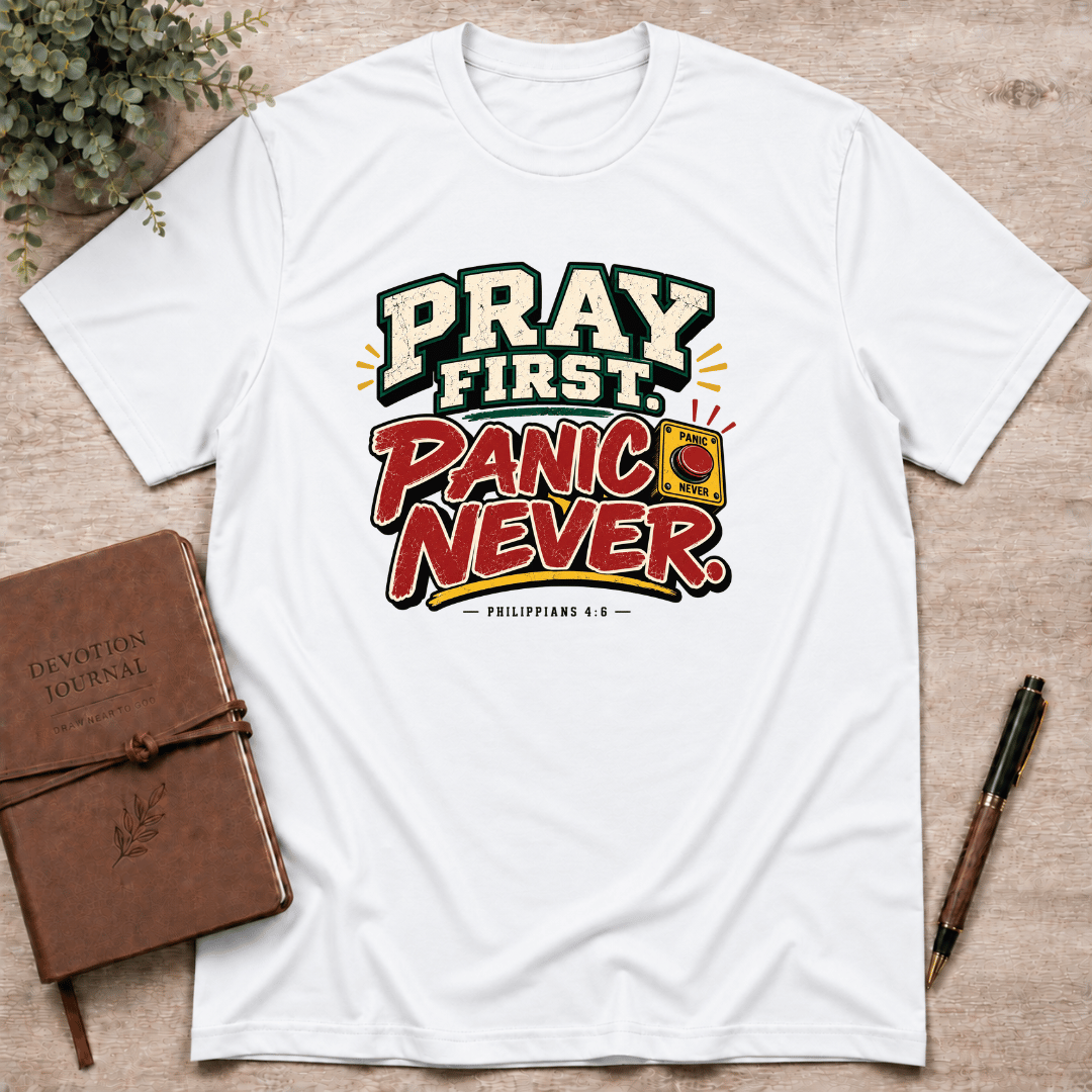Pray first panic never  T-Shirt